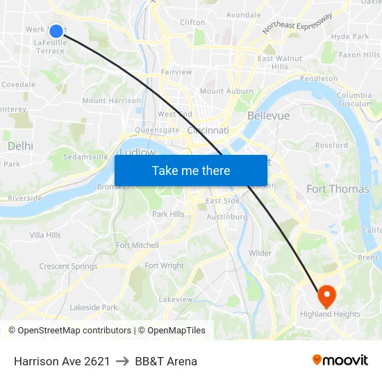 Harrison Ave 2621 to BB&T Arena map