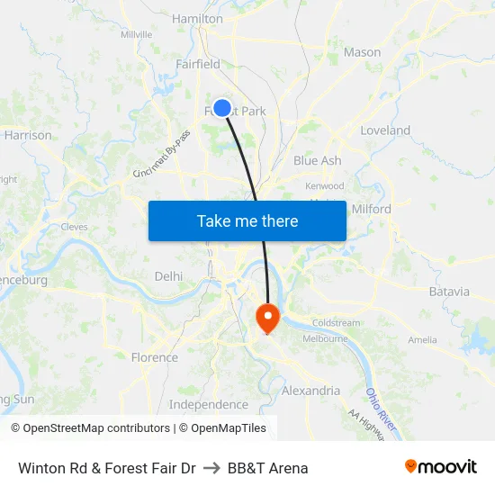 Winton Rd & Forest Fair Dr to BB&T Arena map