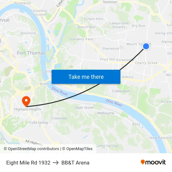 Eight Mile Rd 1932 to BB&T Arena map