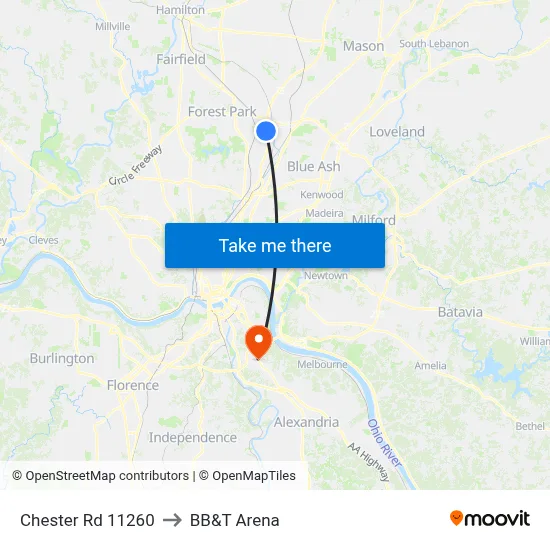 Chester Rd 11260 to BB&T Arena map