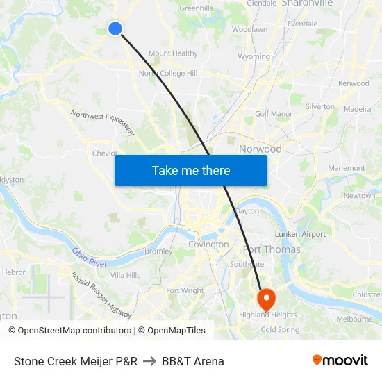 Stone Creek Meijer P&R to BB&T Arena map