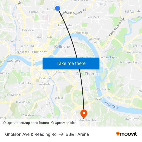 Gholson Ave & Reading Rd to BB&T Arena map