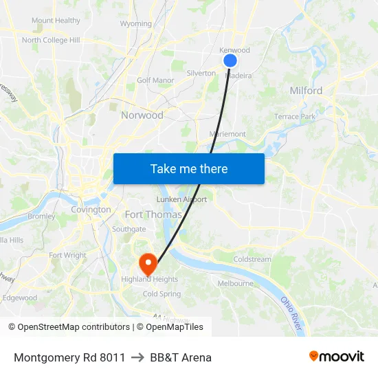 Montgomery Rd 8011 to BB&T Arena map