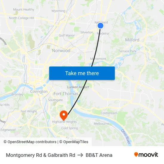 Montgomery Rd & Galbraith Rd to BB&T Arena map