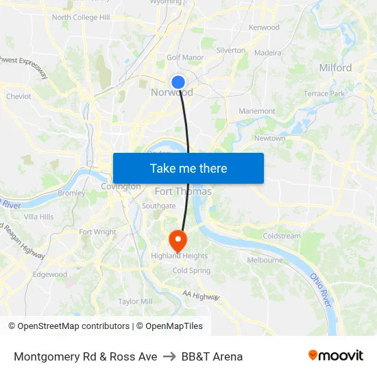 Montgomery Rd & Ross Ave to BB&T Arena map