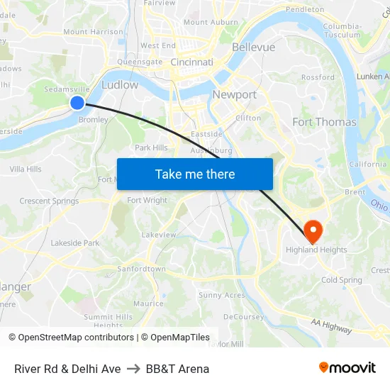 River Rd & Delhi Ave to BB&T Arena map
