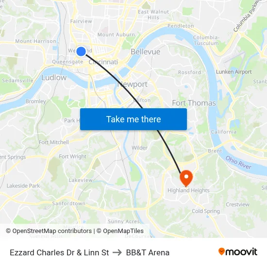 Ezzard Charles Dr & Linn St to BB&T Arena map