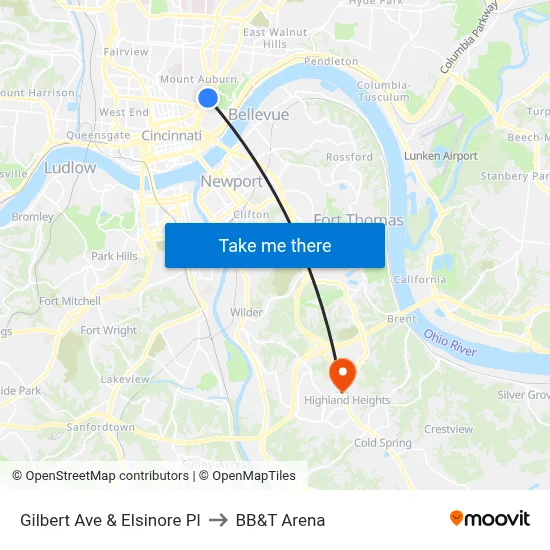 Gilbert Ave & Elsinore Pl to BB&T Arena map