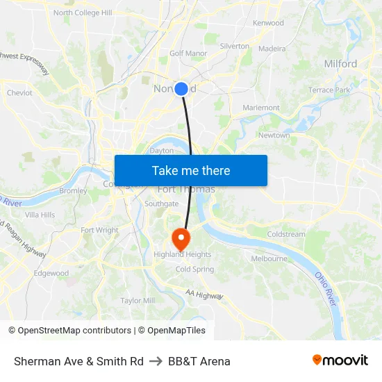 Sherman Ave & Smith Rd to BB&T Arena map