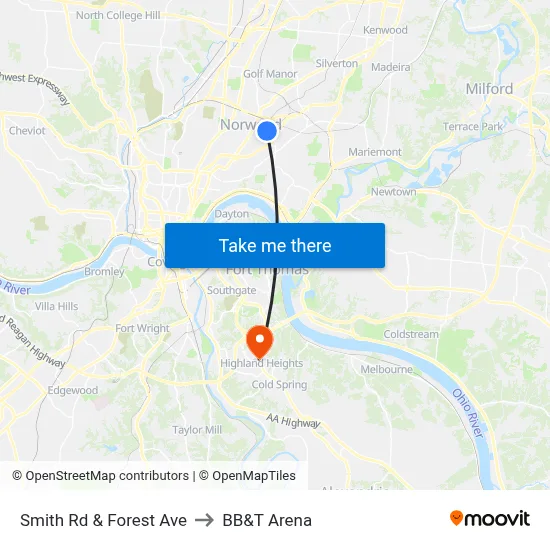 Smith Rd & Forest Ave to BB&T Arena map
