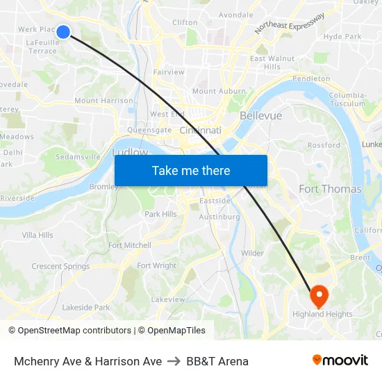 Mchenry Ave & Harrison Ave to BB&T Arena map