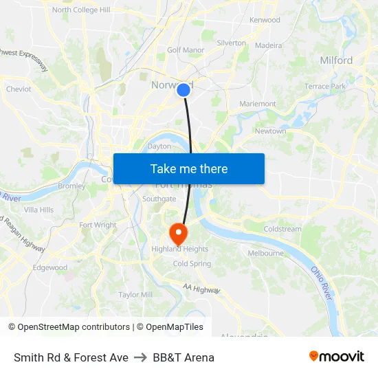 Smith Rd & Forest Ave to BB&T Arena map