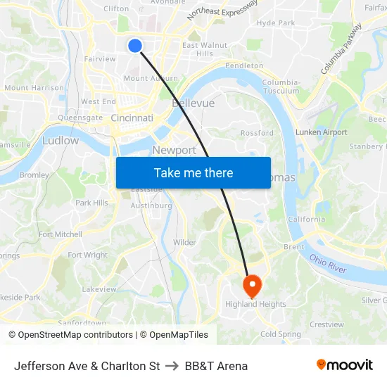 Jefferson Ave & Charlton St to BB&T Arena map