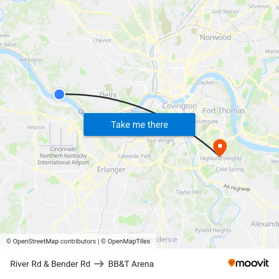 River Rd & Bender Rd to BB&T Arena map