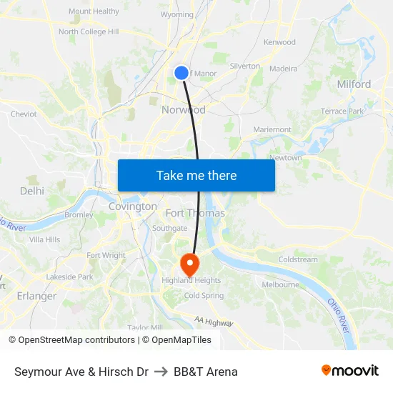 Seymour Ave & Hirsch Dr to BB&T Arena map