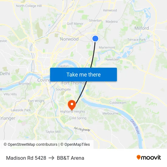 Madison Rd 5428 to BB&T Arena map