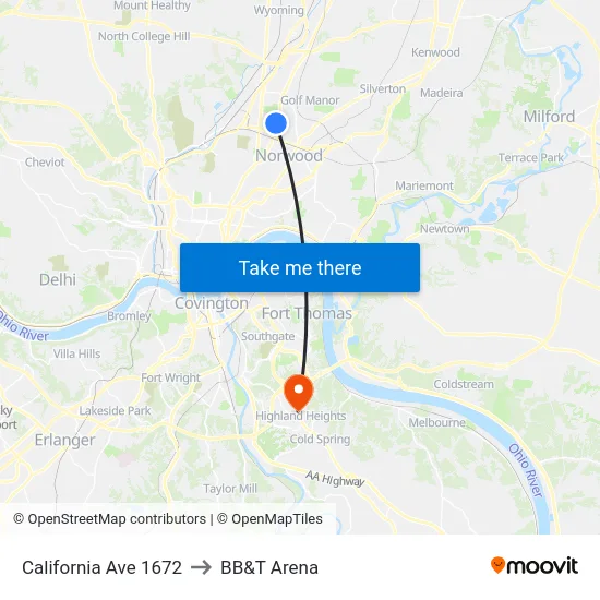 California Ave 1672 to BB&T Arena map