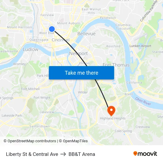 Liberty St & Central Ave to BB&T Arena map