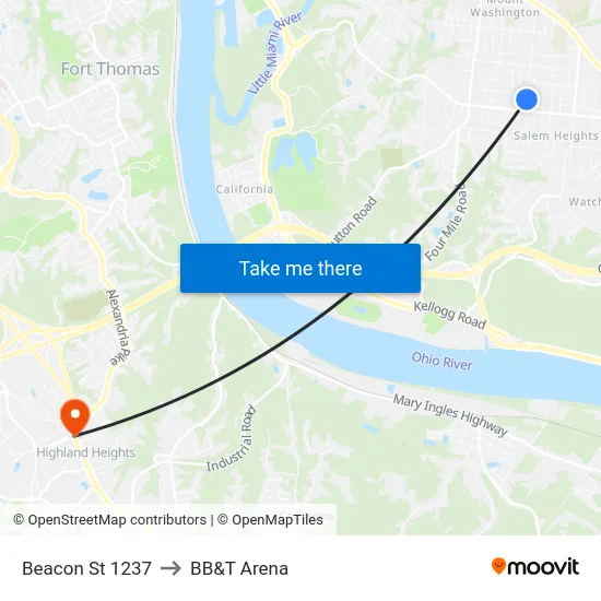Beacon St 1237 to BB&T Arena map