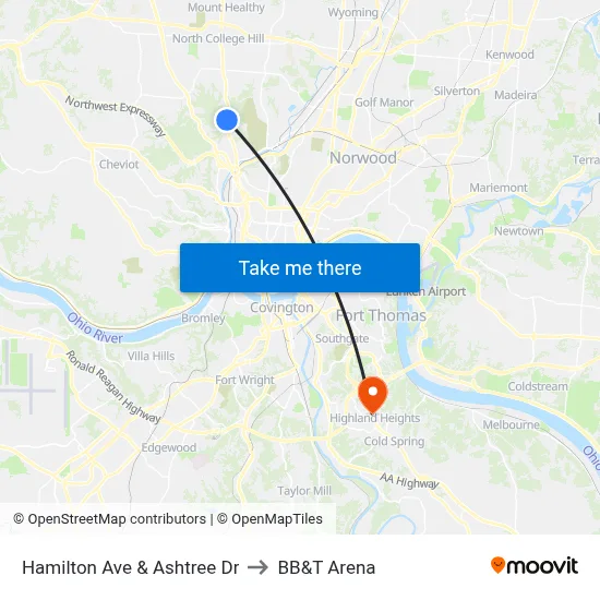 Hamilton Ave & Ashtree Dr to BB&T Arena map