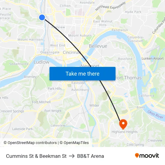 Cummins St & Beekman St to BB&T Arena map