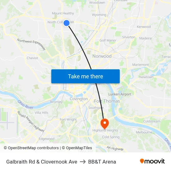 Galbraith Rd & Clovernook Ave to BB&T Arena map