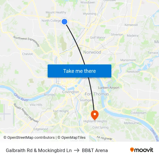 Galbraith Rd & Mockingbird Ln to BB&T Arena map