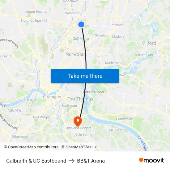 Galbraith & UC Eastbound to BB&T Arena map
