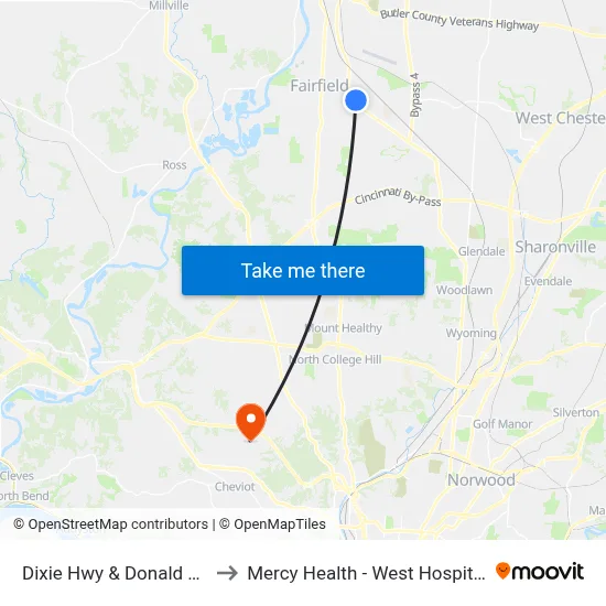 Dixie Hwy & Donald Sb to Mercy Health - West Hospital map