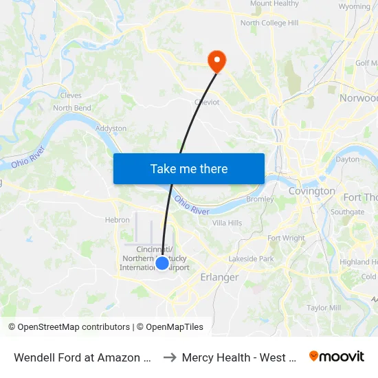 Wendell Ford at Amazon Prime Air to Mercy Health - West Hospital map