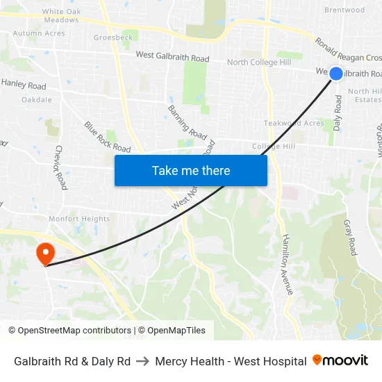 Galbraith Rd & Daly Rd to Mercy Health - West Hospital map