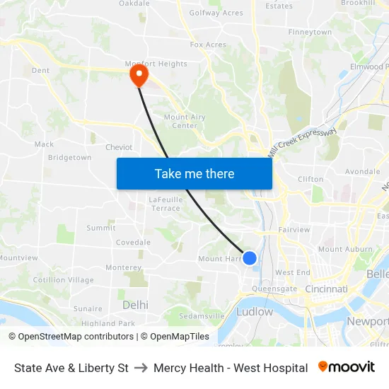 State Ave & Liberty St to Mercy Health - West Hospital map