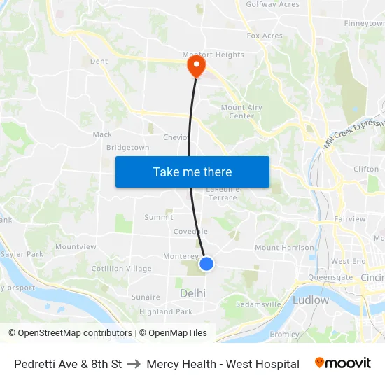 Pedretti Ave & 8th St to Mercy Health - West Hospital map