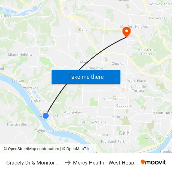 Gracely Dr & Monitor Ave to Mercy Health - West Hospital map