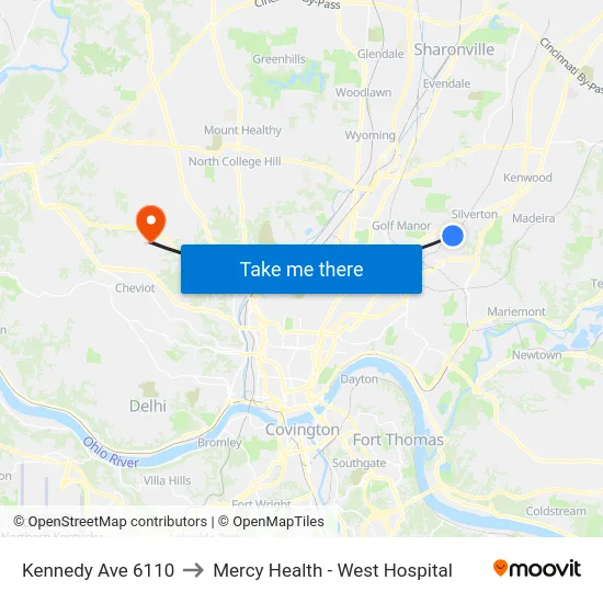 Kennedy Ave 6110 to Mercy Health - West Hospital map