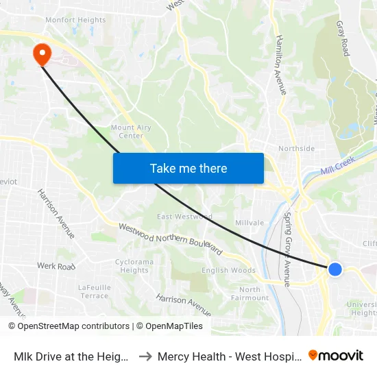 Mlk Drive at the Heights to Mercy Health - West Hospital map