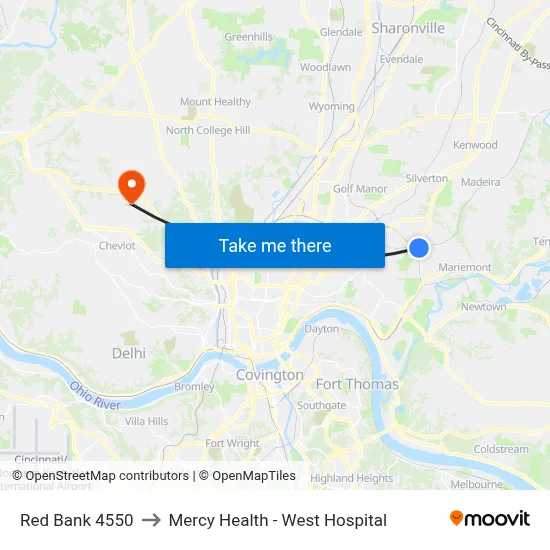 Red Bank 4550 to Mercy Health - West Hospital map