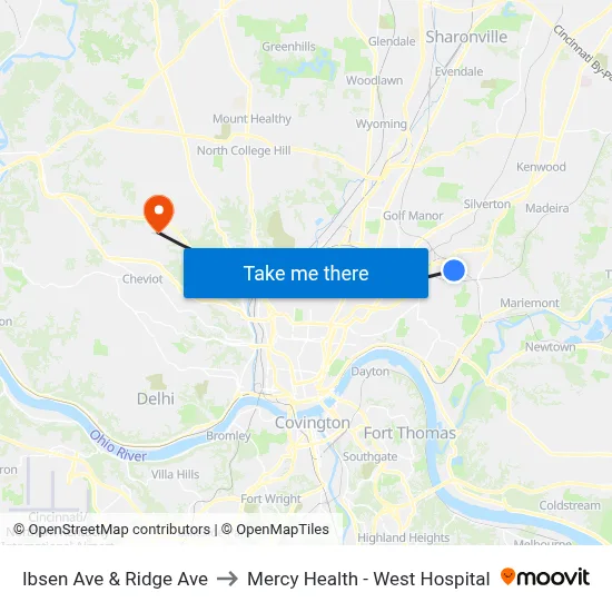 Ibsen Ave & Ridge Ave to Mercy Health - West Hospital map