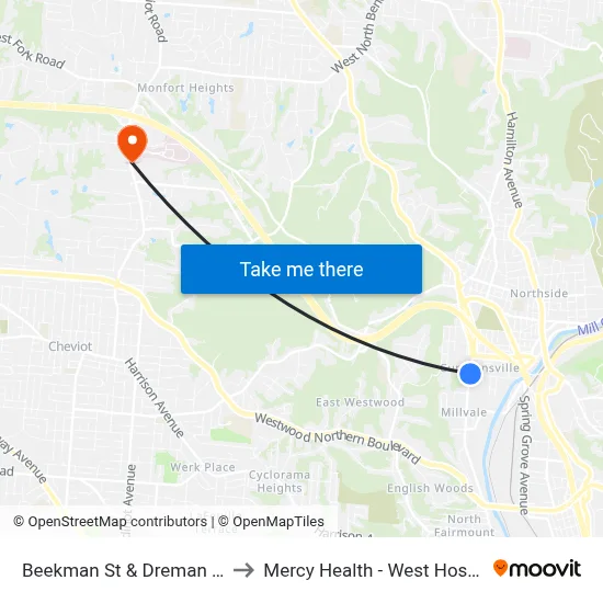 Beekman St & Dreman Ave to Mercy Health - West Hospital map