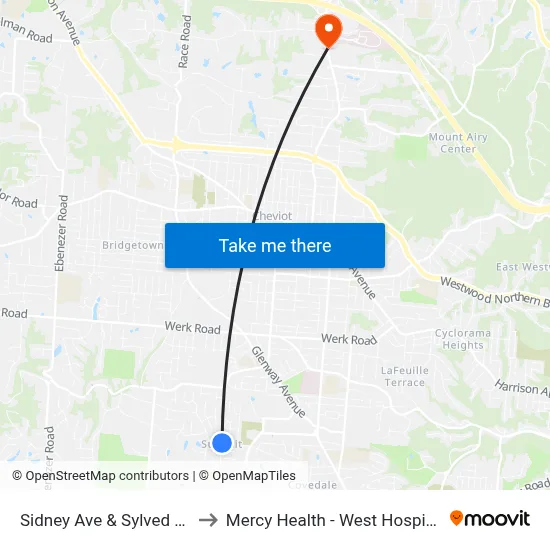 Sidney Ave & Sylved Ln to Mercy Health - West Hospital map