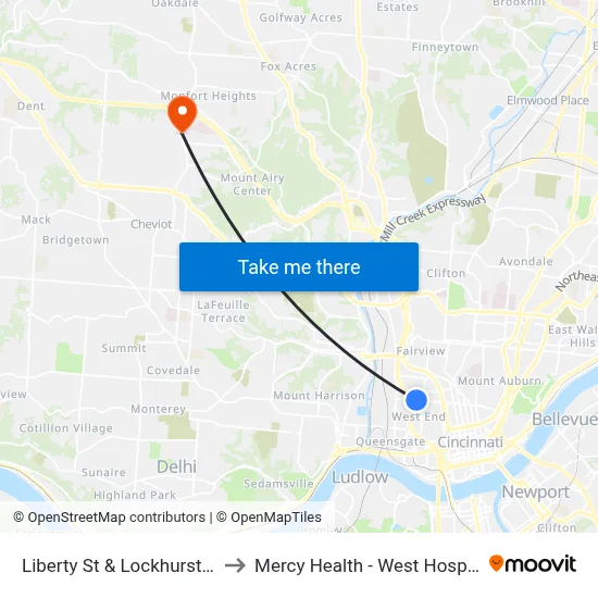 Liberty St & Lockhurst Ln to Mercy Health - West Hospital map