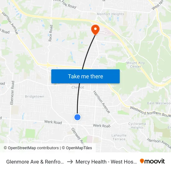 Glenmore Ave & Renfro Ave to Mercy Health - West Hospital map