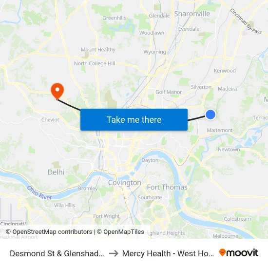 Desmond St & Glenshade Ave to Mercy Health - West Hospital map