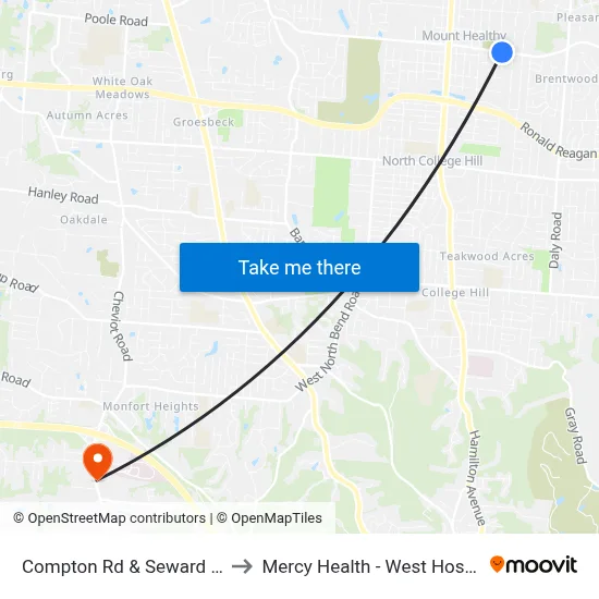 Compton Rd & Seward Ave to Mercy Health - West Hospital map