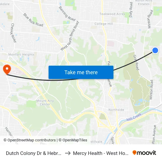 Dutch Colony Dr & Hebron Ct to Mercy Health - West Hospital map