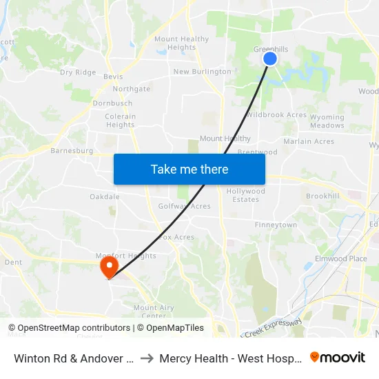 Winton Rd & Andover Rd to Mercy Health - West Hospital map
