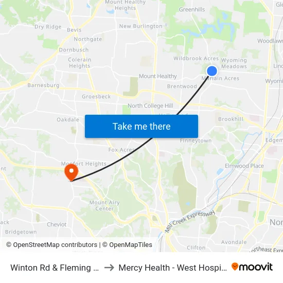 Winton Rd & Fleming Rd to Mercy Health - West Hospital map