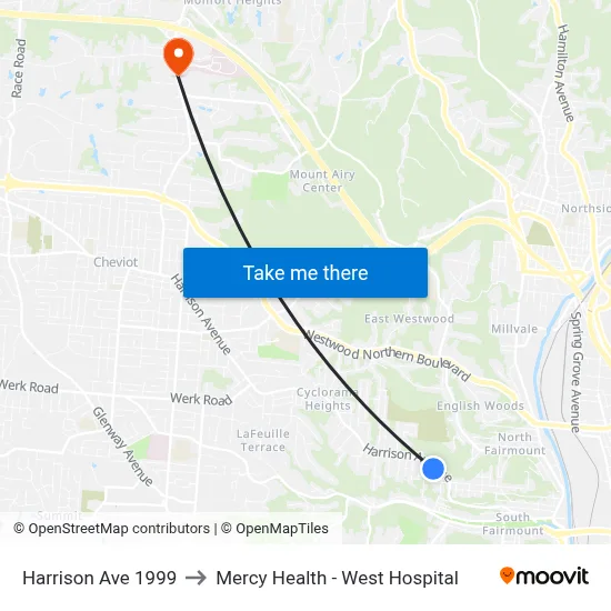 Harrison Ave 1999 to Mercy Health - West Hospital map