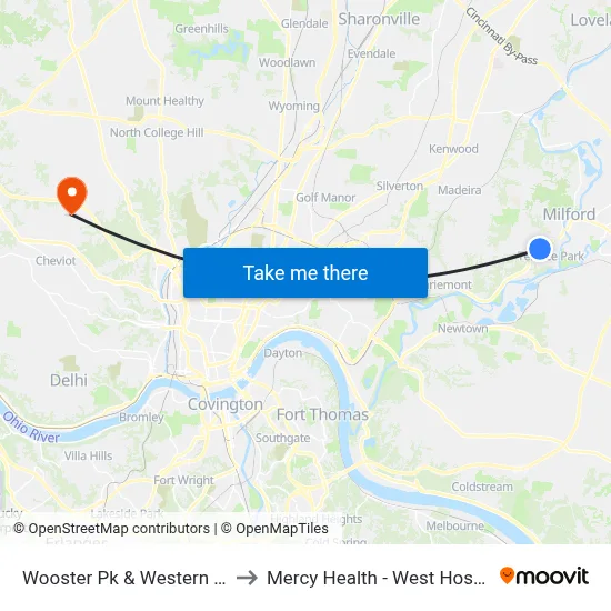 Wooster Pk & Western Ave to Mercy Health - West Hospital map