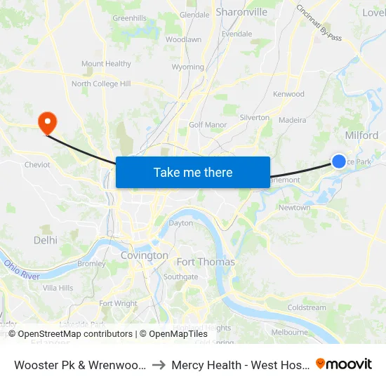 Wooster Pk & Wrenwood Ln to Mercy Health - West Hospital map